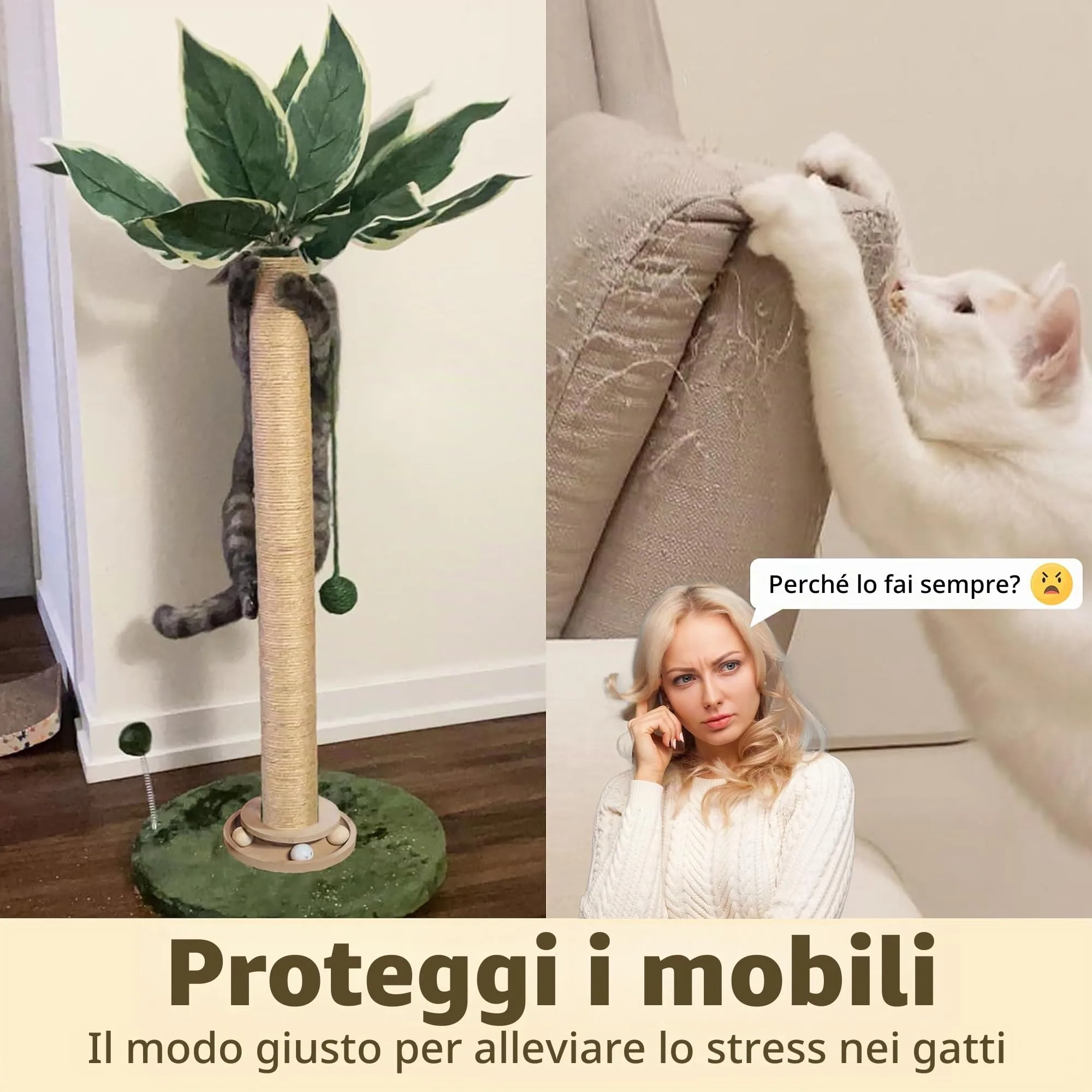Fantasreen Tiragraffi per Gatti 88cm con Pista e Giocattoli - immagine 5
