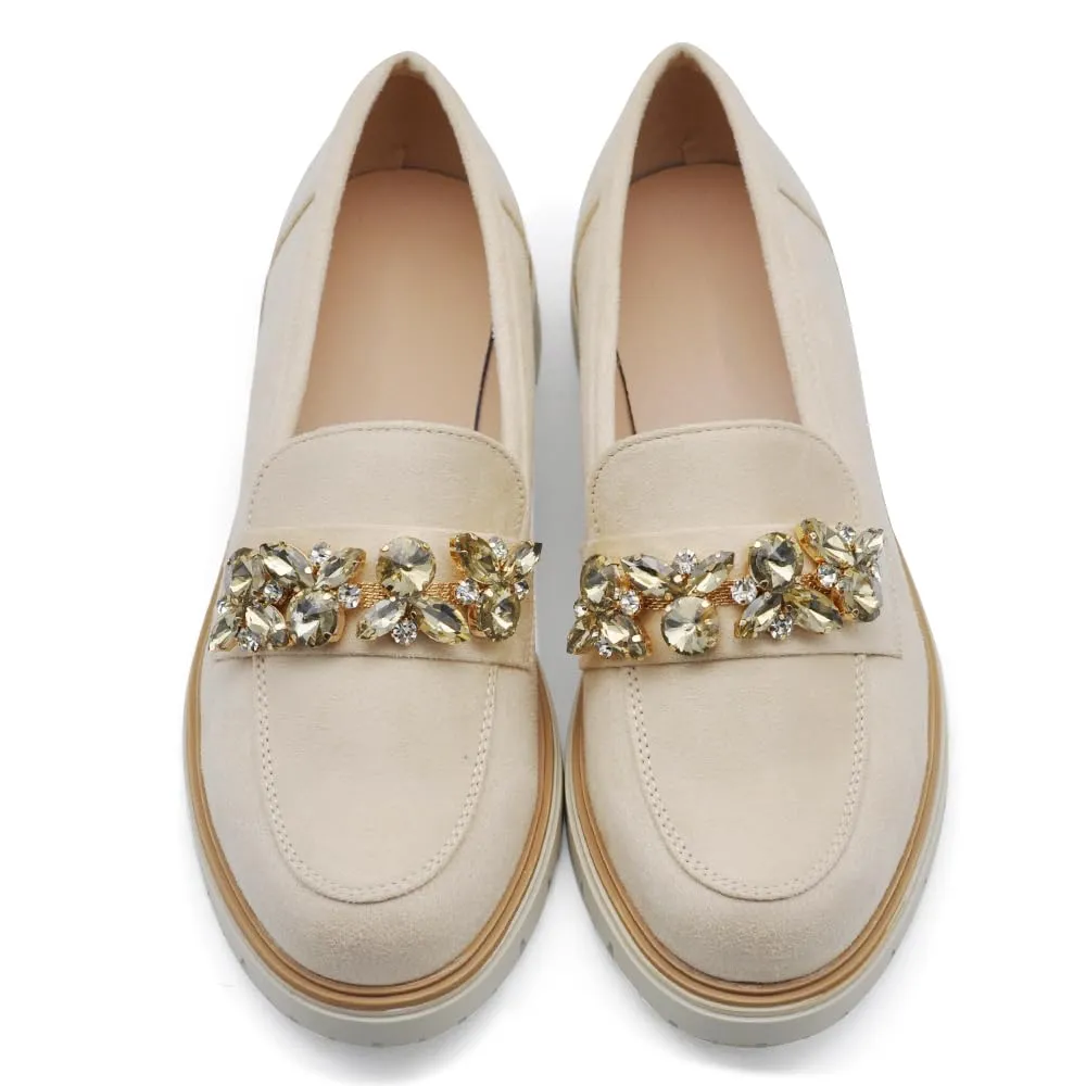 IF Mocassini Slip On Loafers Donna in Camoscio con Strass YL216 Beige N.40 - immagine 2