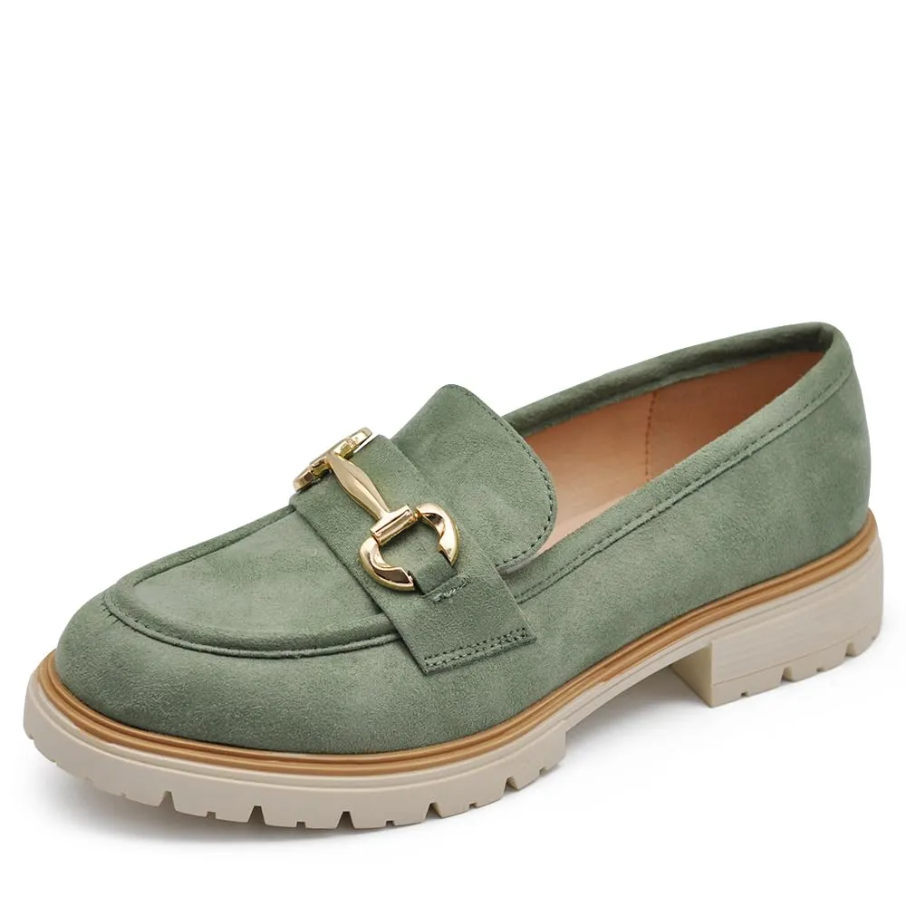 IF Mocassini Loafers Donna con Morsetto in Camoscio YL209 Verde N.39 - immagine 1