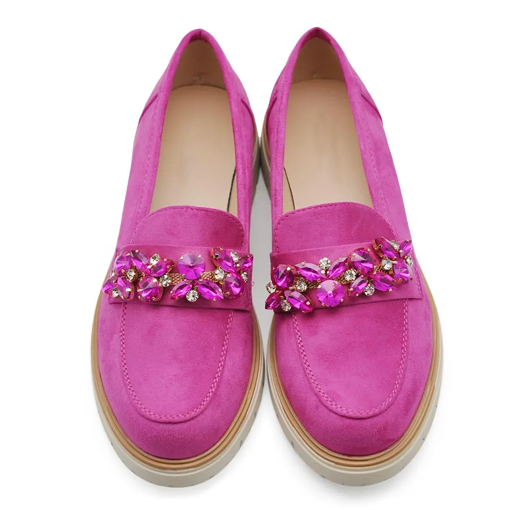 IF Mocassini Slip On Loafers Donna in Camoscio con Strass YL216 Fuxia N.37 - immagine 2
