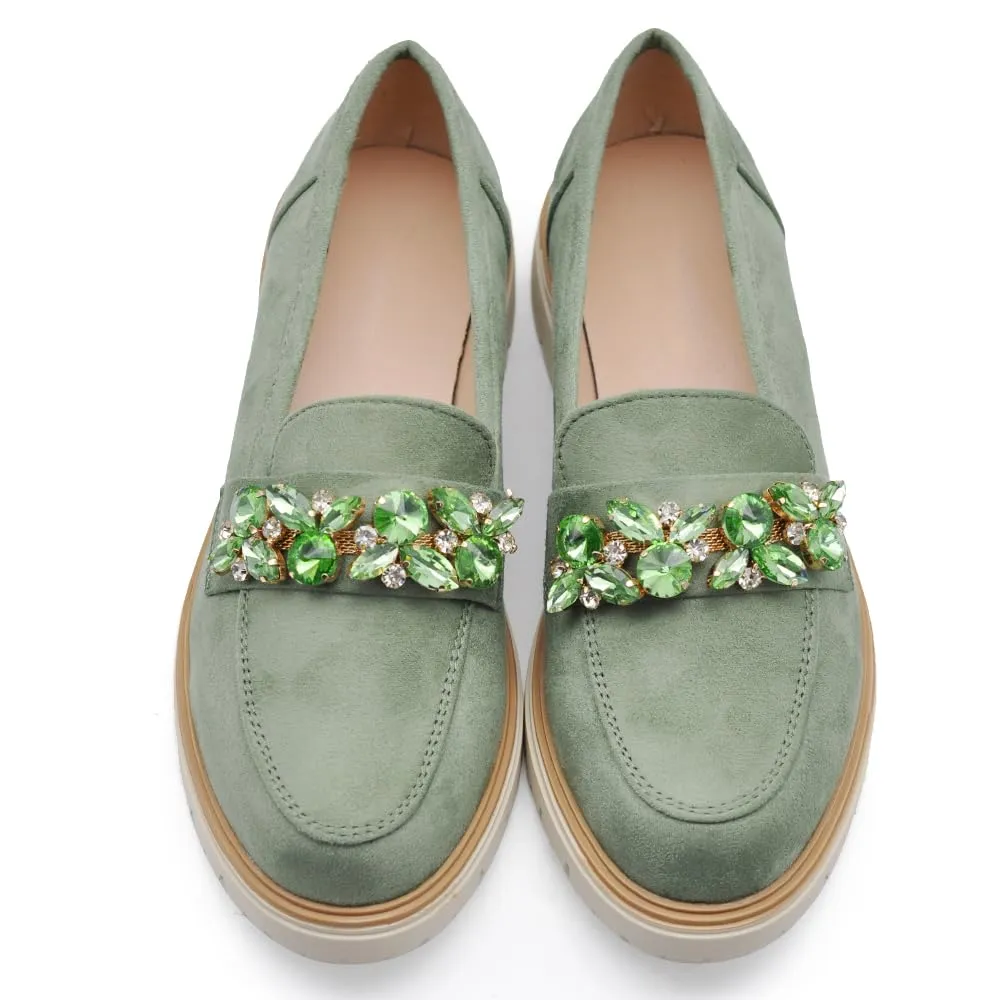 IF Mocassini Slip On Loafers Donna con Strass in Camoscio YL216 Verde N.40 - immagine 2