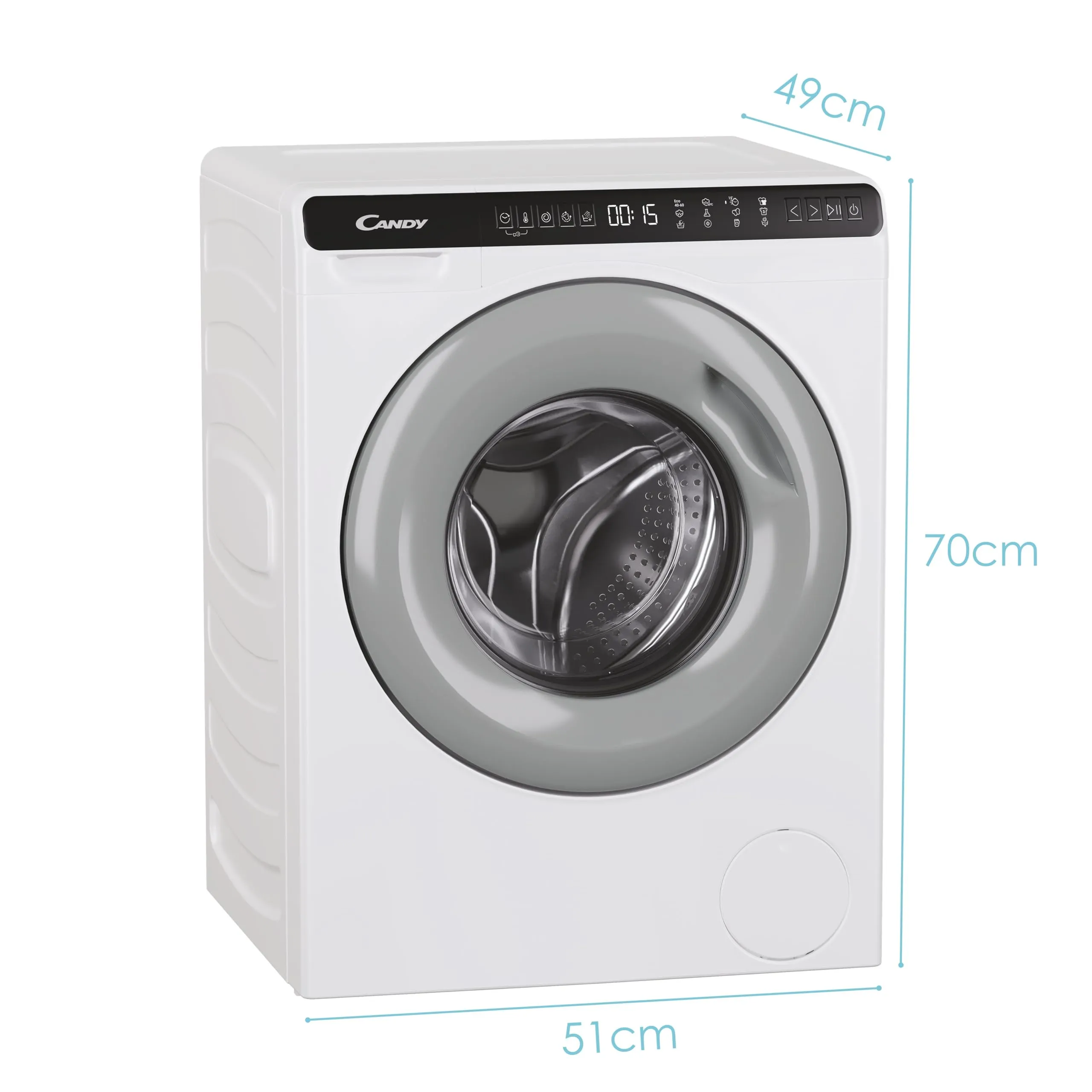 Candy Miniaqua CW50-BP12307G-S Lavatrice a Carica Frontale, 5 kg, 1200 Giri, Grigio/Bianco - immagine 3
