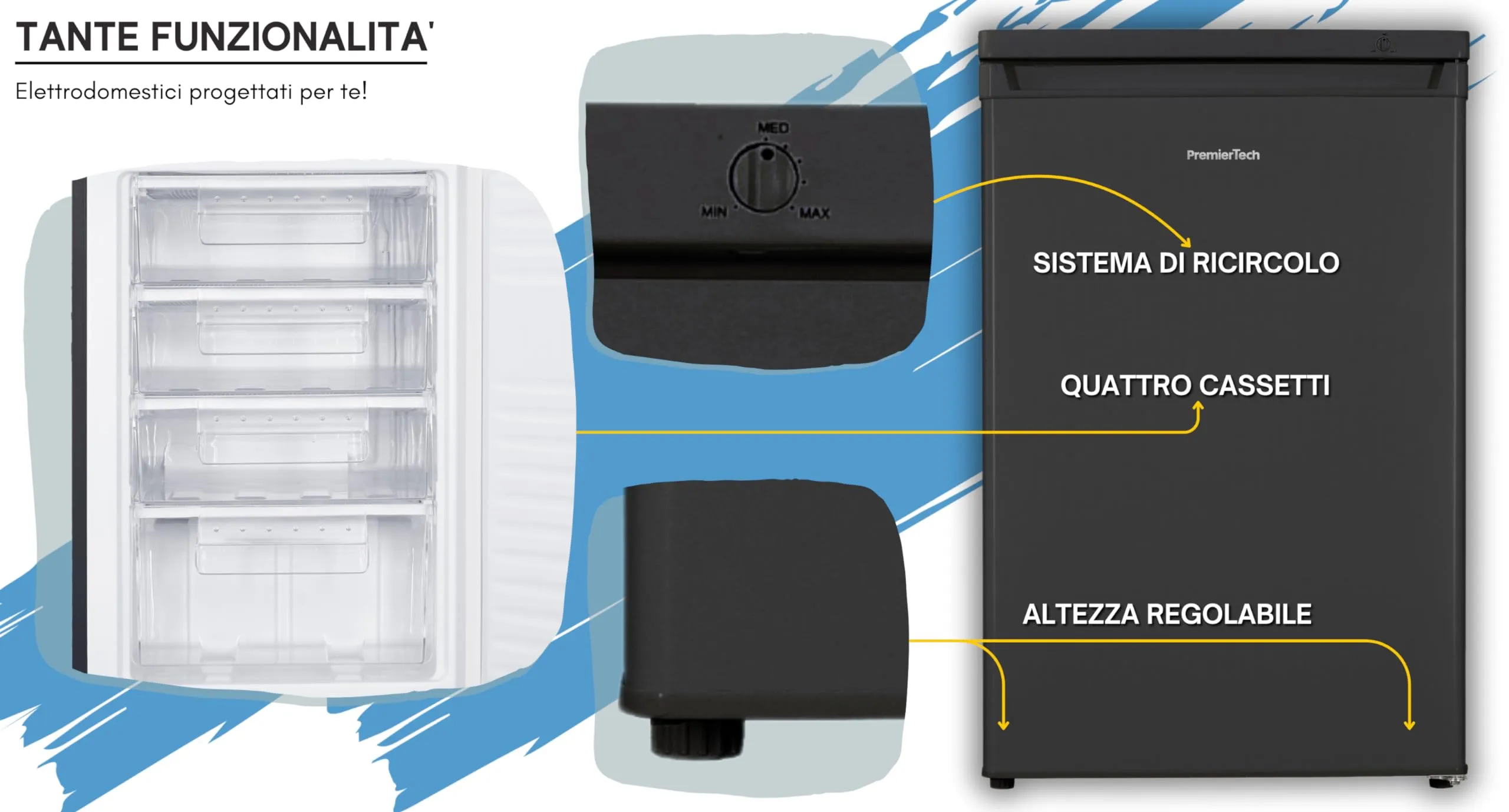 PremierTech Congelatore Verticale 91 Litri Nero 4 Cassetti PT91FRB - immagine 9
