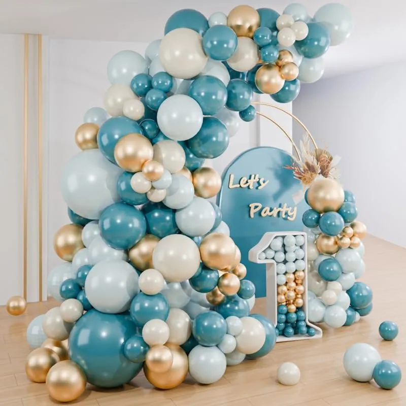 Balloon Garland Kit Arco Palloncini Blu Polveroso, Bianco, Sabbia e Oro - 109 Pezzi - immagine 2