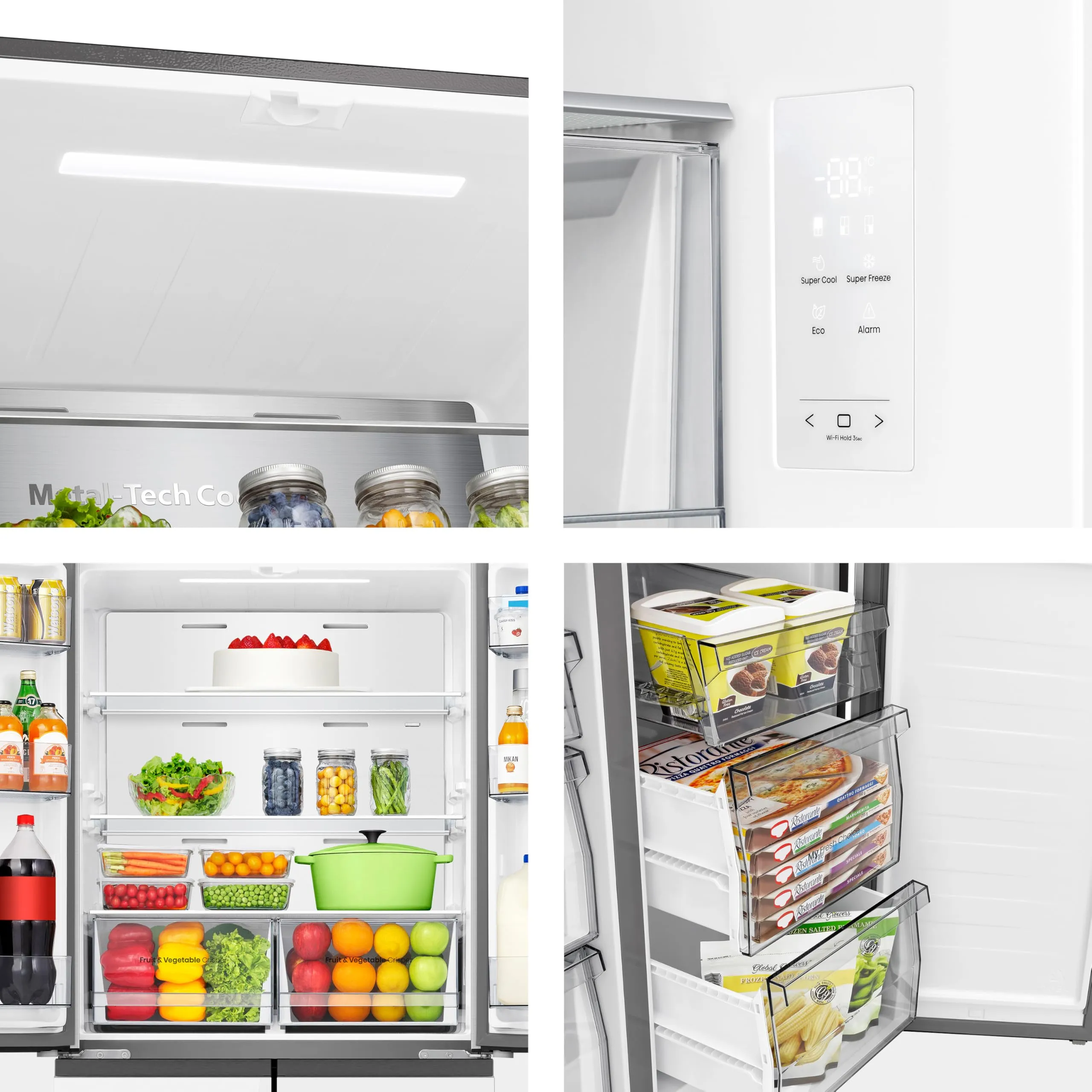 Hisense RQ5P470SETE Frigorifero Americano Quattro Porte Classe E Vetro Bianco Total No Frost WiFi Metal Cooling Zona Convertibile Dispenser Acqua Motore Inverter - immagine 4