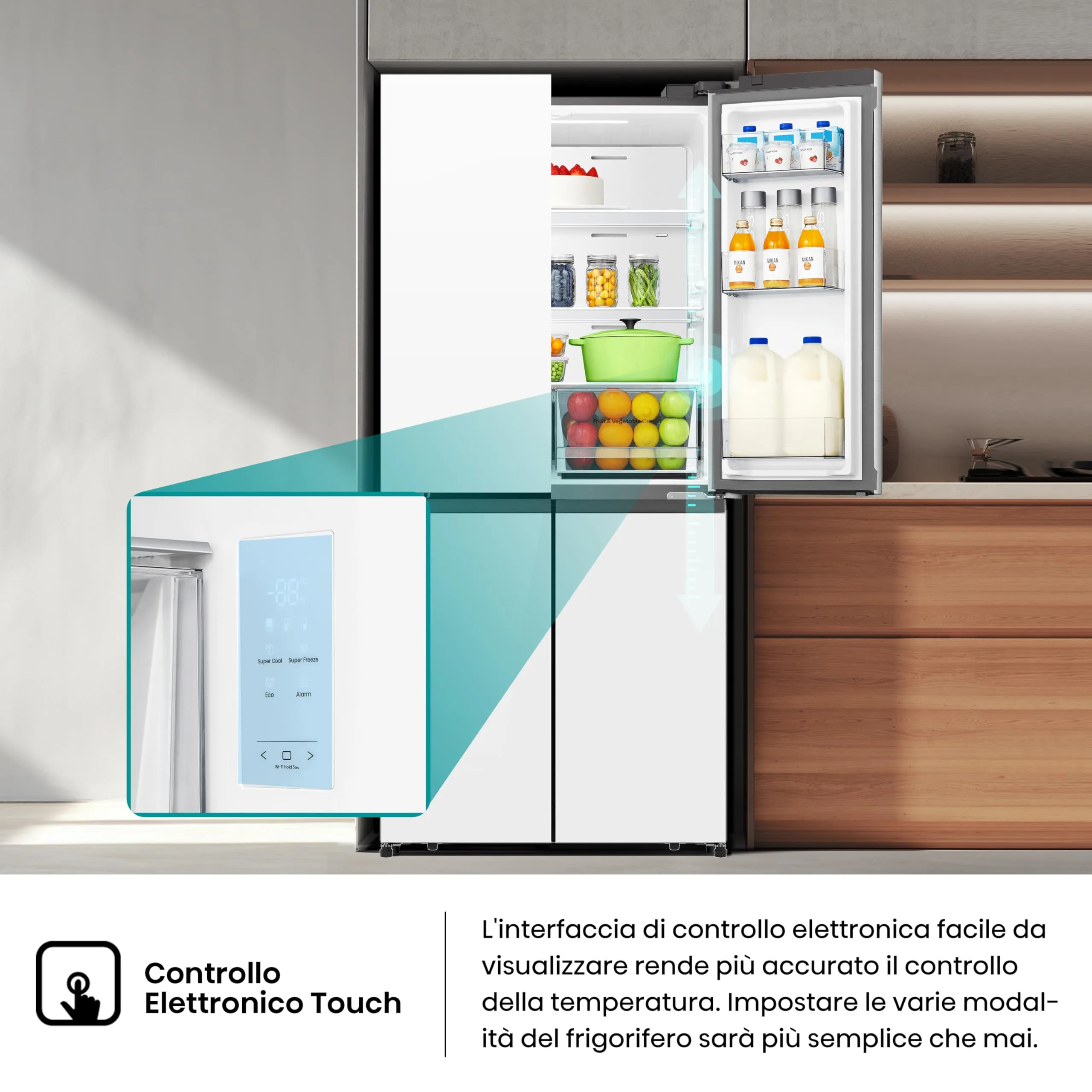 Hisense RQ5P470SETE Frigorifero Americano Quattro Porte Classe E Vetro Bianco Total No Frost WiFi Metal Cooling Zona Convertibile Dispenser Acqua Motore Inverter - immagine 10