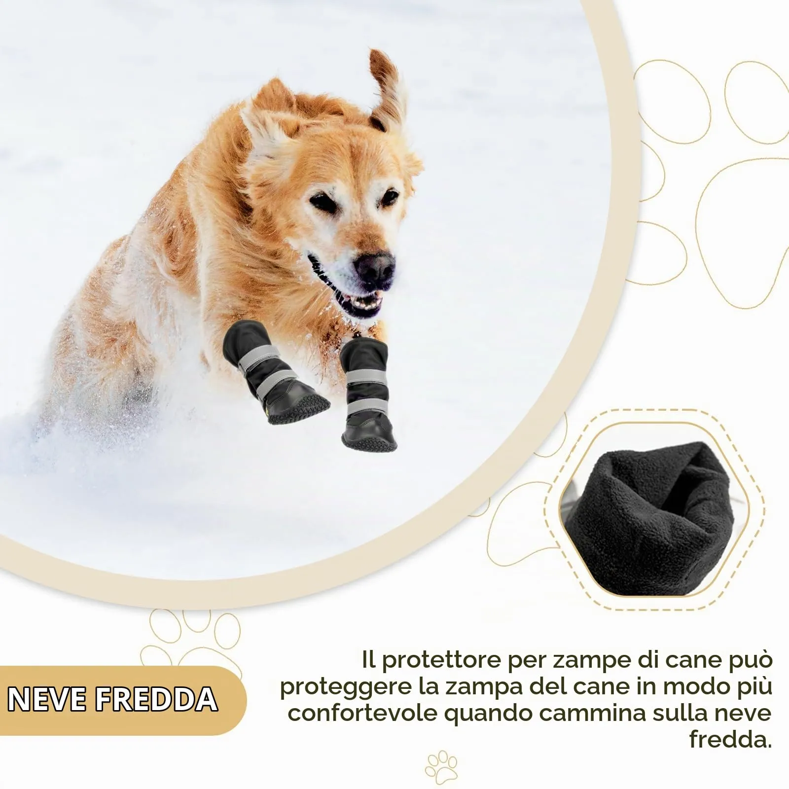 OHCOZZY Scarpette Antiscivolo Impermeabili per Cani con Cinghie Riflettenti, Nero, S, 4 Pezzi - immagine 5