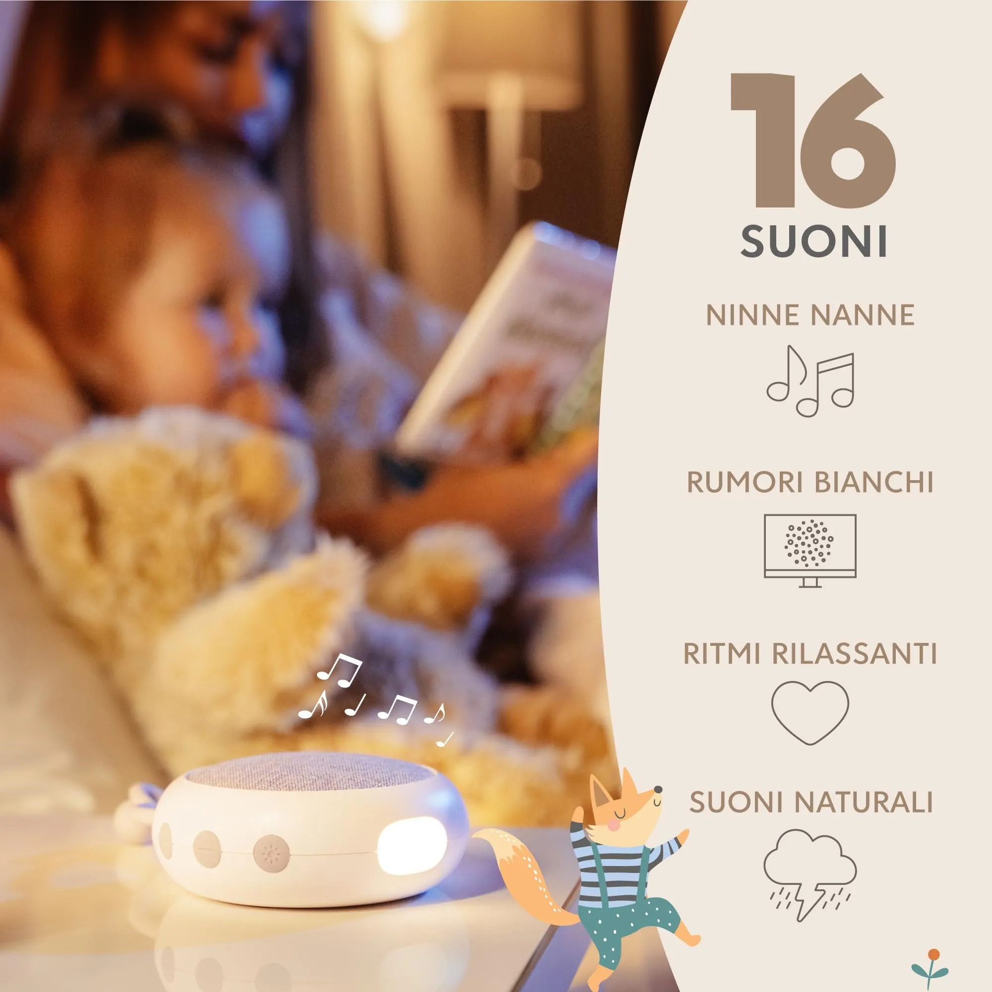 Sweety Fox Macchina Rumore Bianco Neonato con Luce Notturna, Bianco - immagine 2