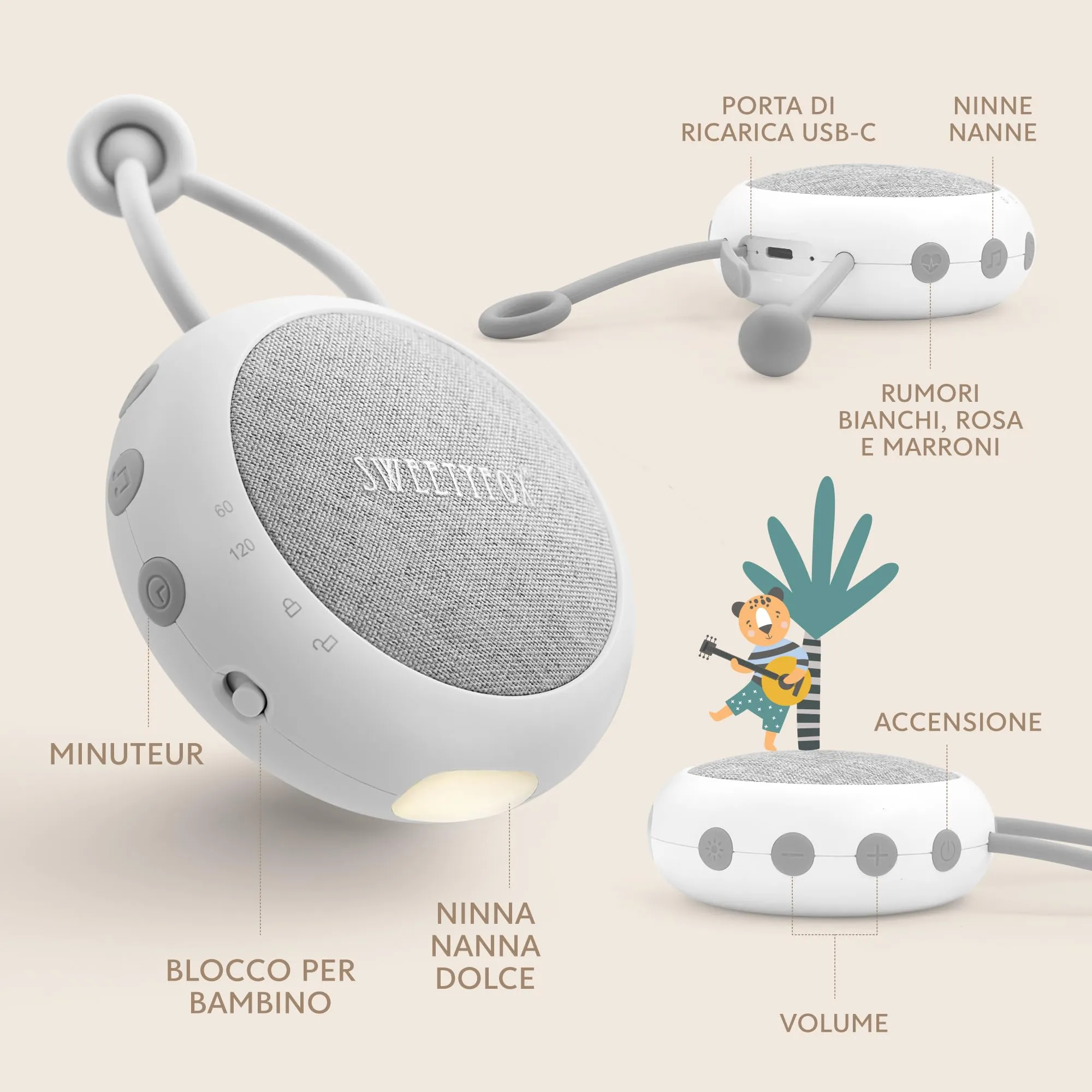 Sweety Fox Macchina Rumore Bianco Neonato con Luce Notturna, Bianco - immagine 4