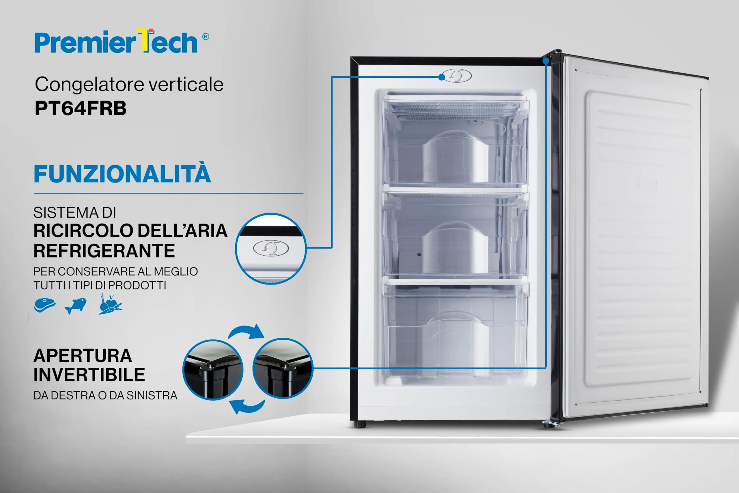PremierTech Congelatore Verticale 64 Litri Nero 4 Stelle 3 Cassetti PT64FRB - immagine 7