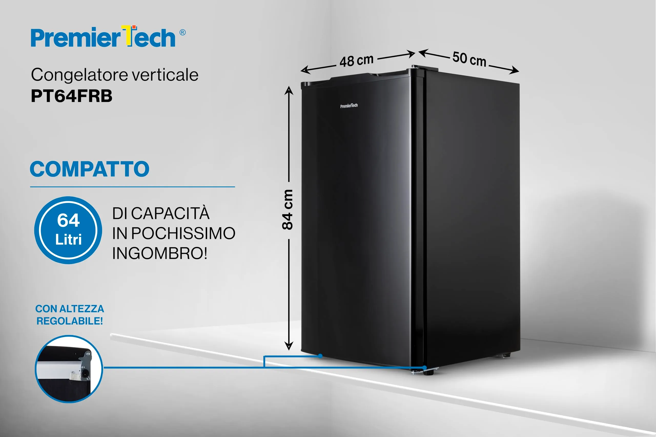 PremierTech Congelatore Verticale 64 Litri Nero 4 Stelle 3 Cassetti PT64FRB - immagine 8