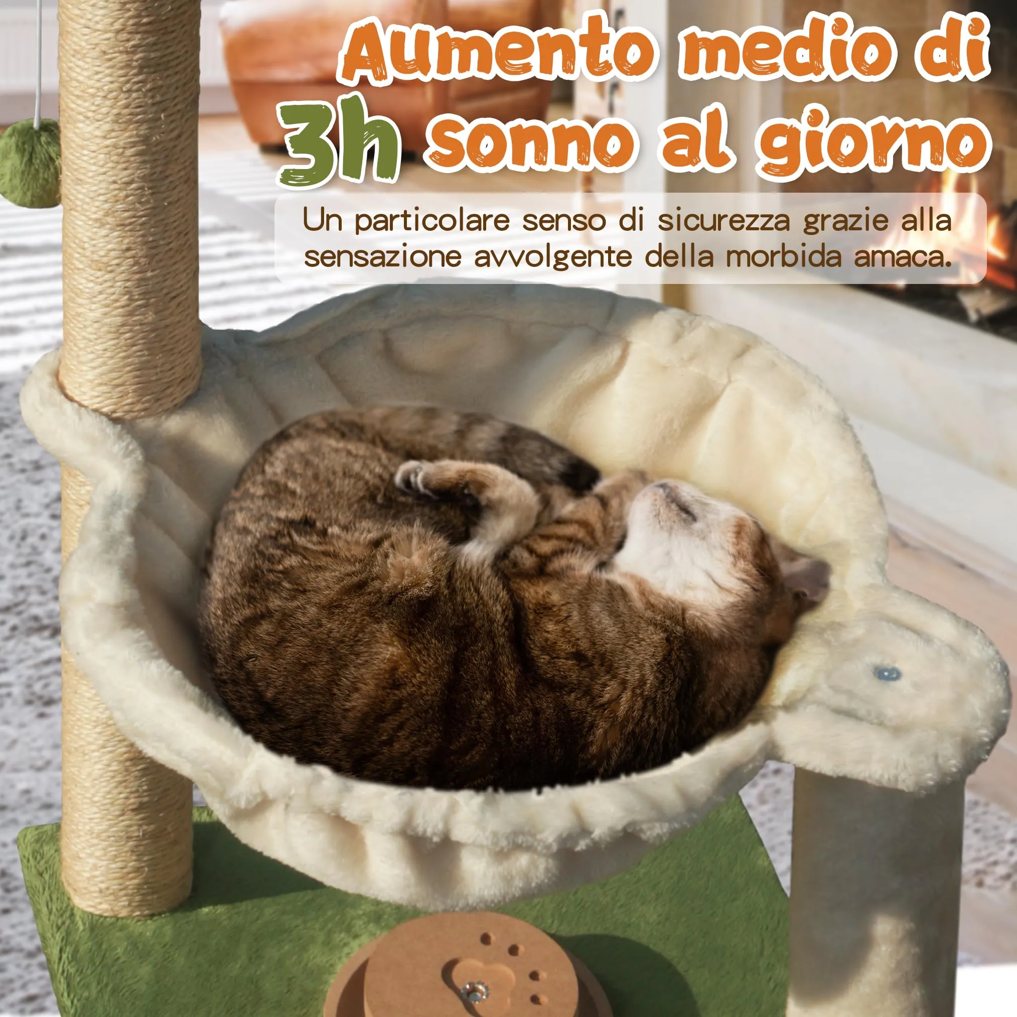 Fantasreen Tiragraffi per Gatti 70cm con Amaca e Gioco in Legno - immagine 2