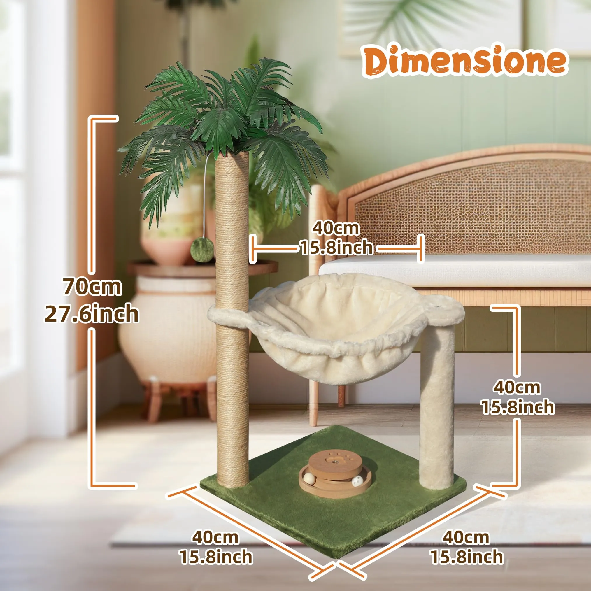 Fantasreen Tiragraffi per Gatti 70cm con Amaca e Gioco in Legno - immagine 5