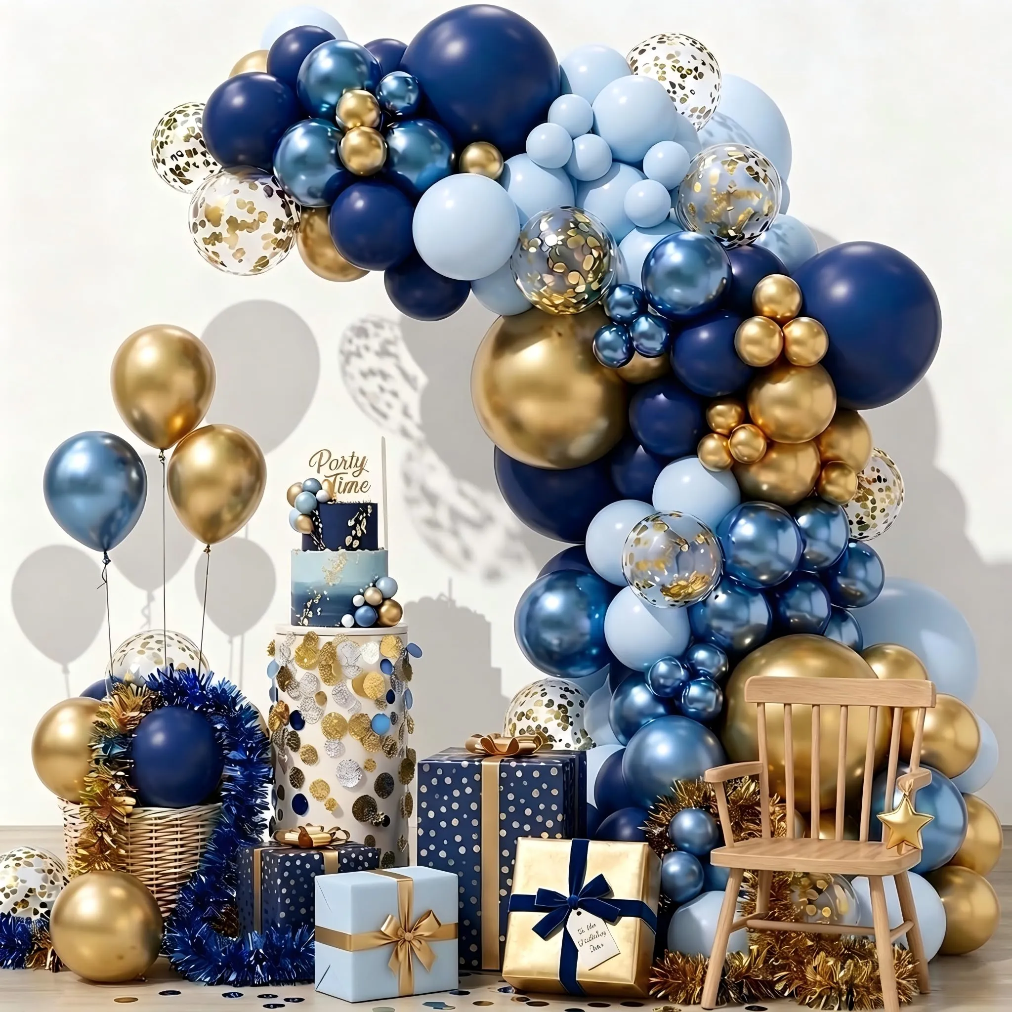 Balloon Garland Kit Arco Palloncini Blu Marino e Oro, 104 Pezzi con Palloncini Coriandoli, Blu e Oro per Compleanno, Baby Shower, Laurea e Matrimonio - immagine 3