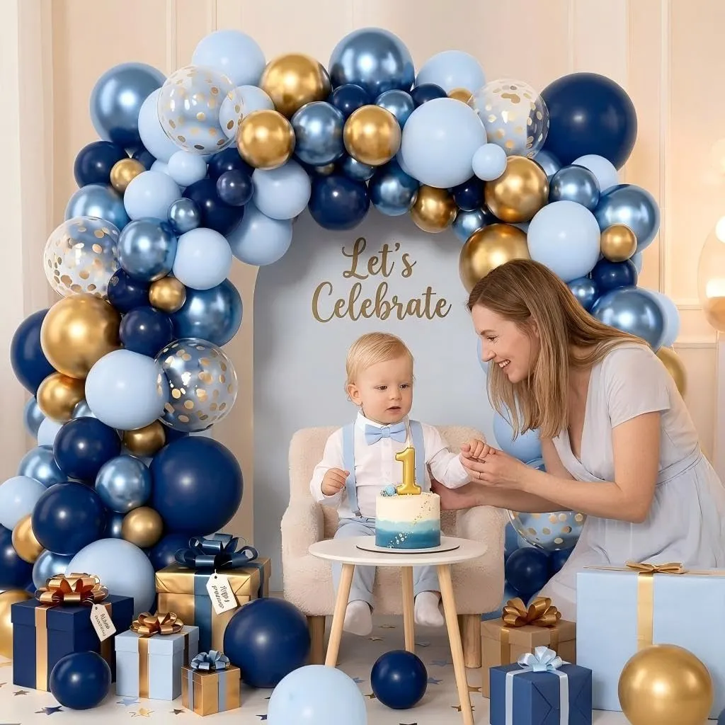 Balloon Garland Kit Arco Palloncini Blu Marino e Oro, 104 Pezzi con Palloncini Coriandoli, Blu e Oro per Compleanno, Baby Shower, Laurea e Matrimonio - immagine 4