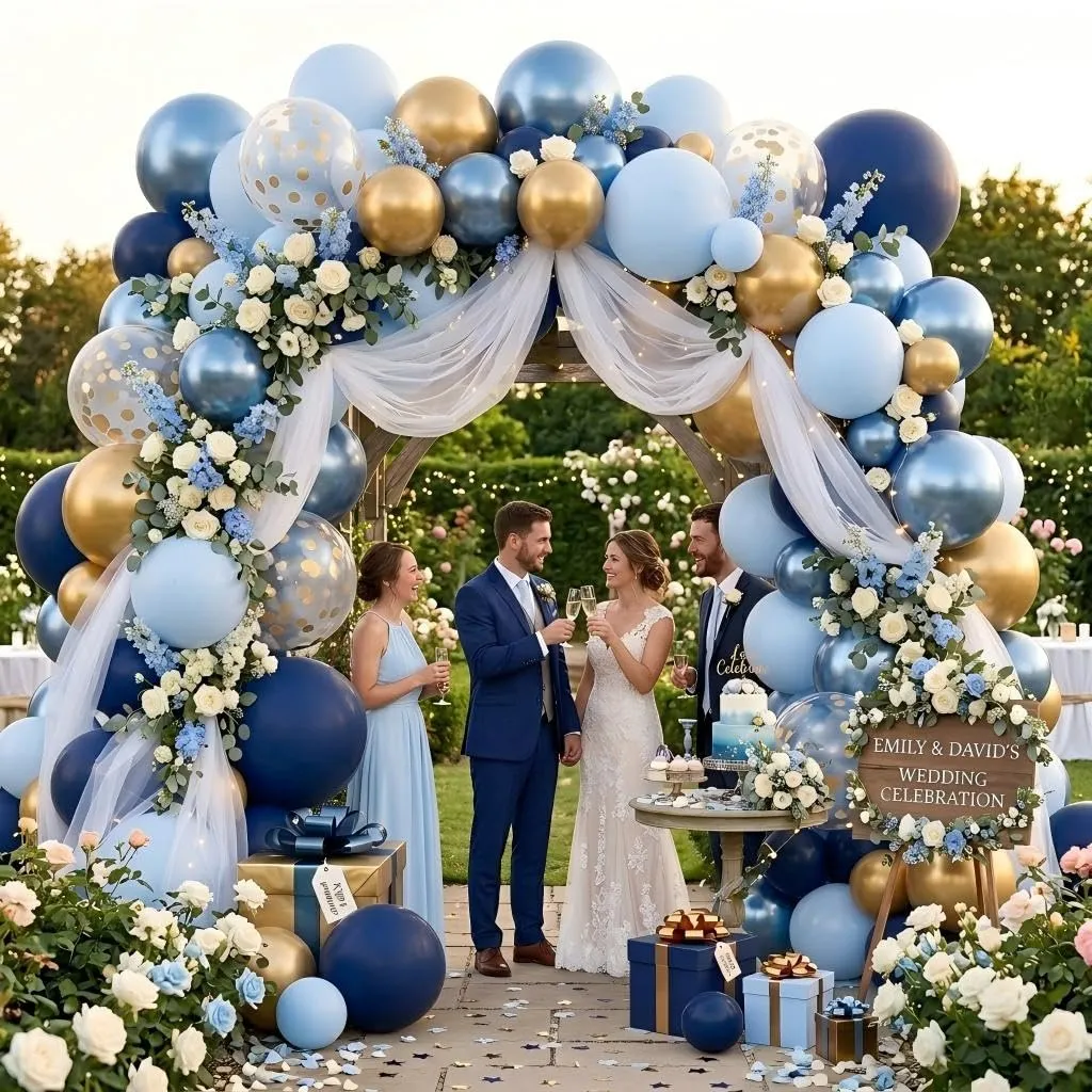 Balloon Garland Kit Arco Palloncini Blu Marino e Oro, 104 Pezzi con Palloncini Coriandoli, Blu e Oro per Compleanno, Baby Shower, Laurea e Matrimonio - immagine 5