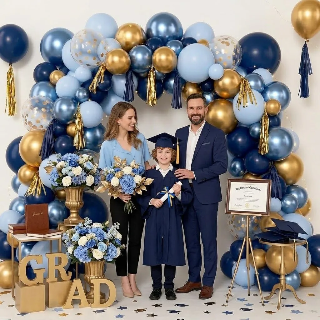Balloon Garland Kit Arco Palloncini Blu Marino e Oro, 104 Pezzi con Palloncini Coriandoli, Blu e Oro per Compleanno, Baby Shower, Laurea e Matrimonio - immagine 7