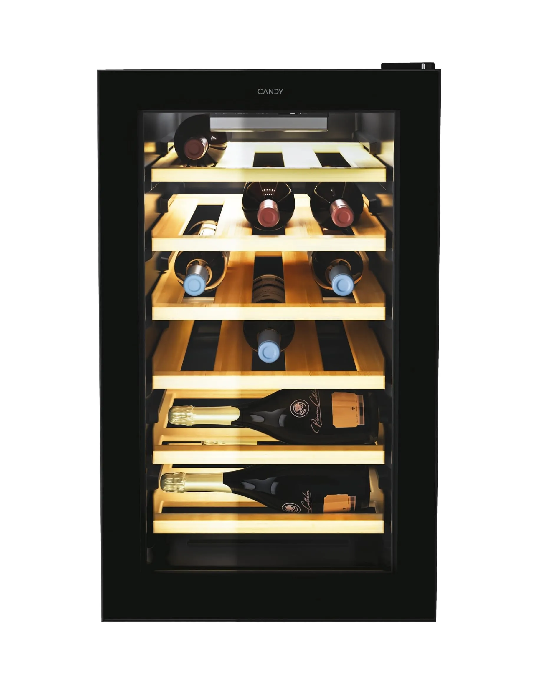Candy DiVino CWC 021 ELSP/NF Cantinetta Vino, 21 Bottiglie, App hOn con Tecnologia Vivino, Ripiani in Legno, Monozona, 39 dB, Classe G, 40x55x70 cm, Nero - immagine 1