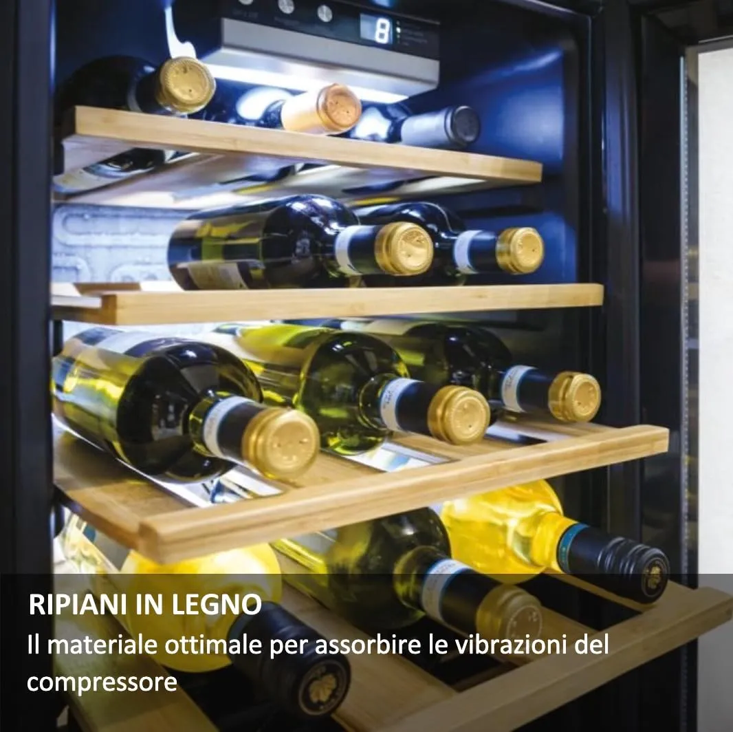 Candy DiVino CWC 021 ELSP/NF Cantinetta Vino, 21 Bottiglie, App hOn con Tecnologia Vivino, Ripiani in Legno, Monozona, 39 dB, Classe G, 40x55x70 cm, Nero - immagine 4