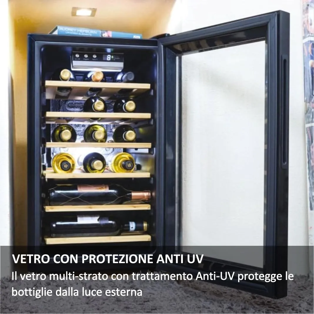 Candy DiVino CWC 021 ELSP/NF Cantinetta Vino, 21 Bottiglie, App hOn con Tecnologia Vivino, Ripiani in Legno, Monozona, 39 dB, Classe G, 40x55x70 cm, Nero - immagine 5