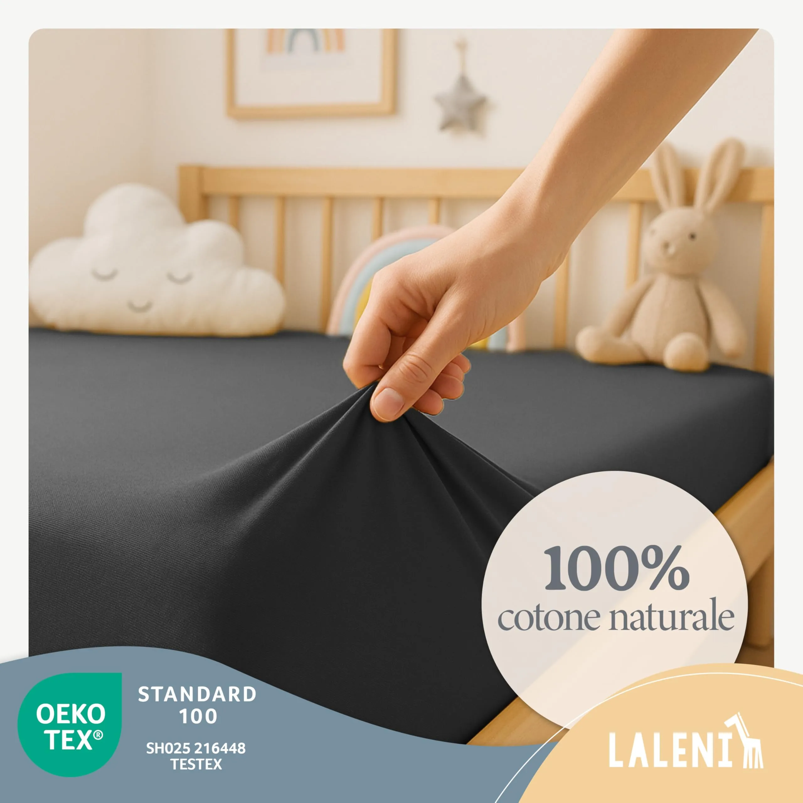 Laleni Lenzuolo Jersey per Lettino 80x160 cm, 100% Cotone, Antracite - immagine 3