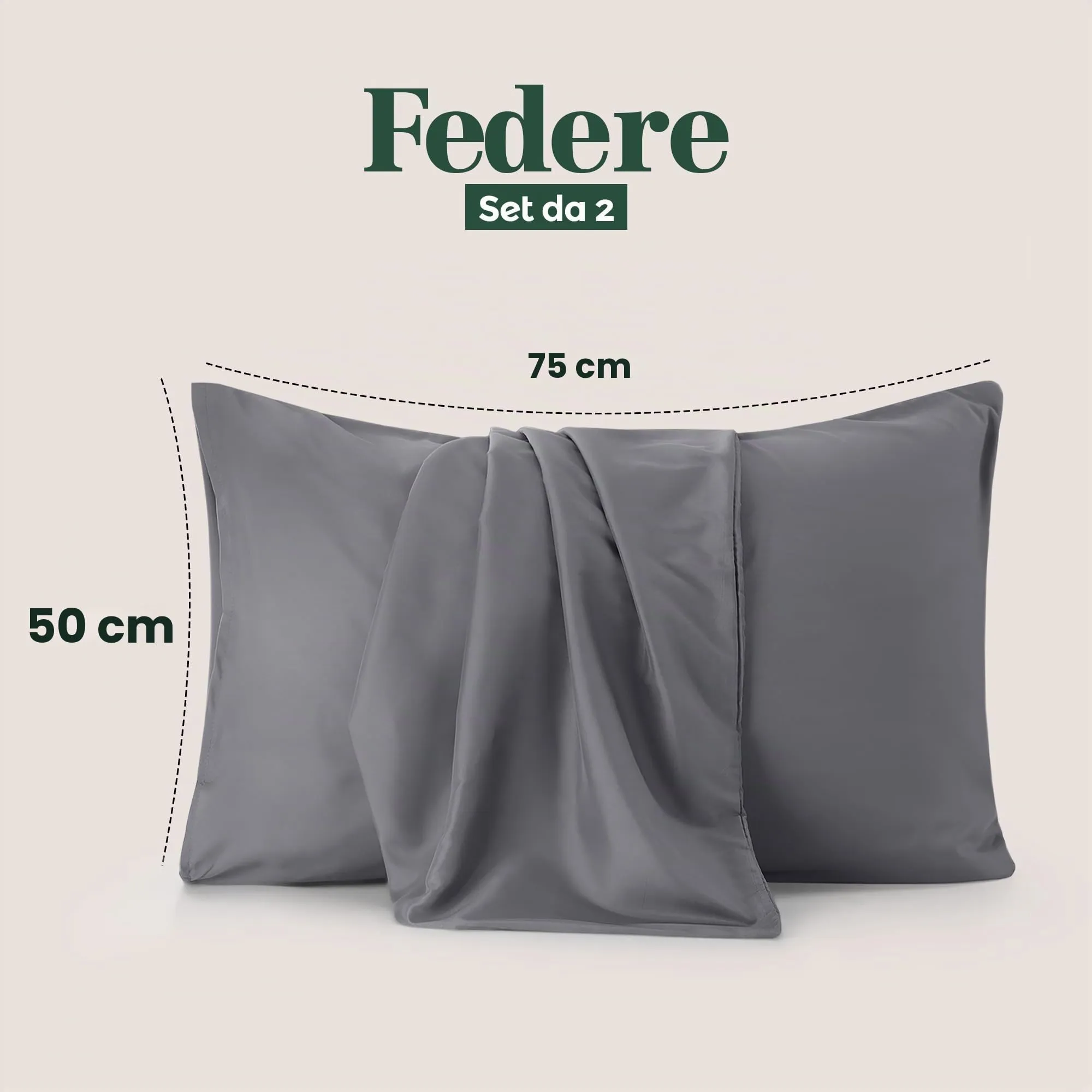 Utopia Bedding Set di 2 Copricuscino, 50 x 75 cm, Grigio - immagine 2