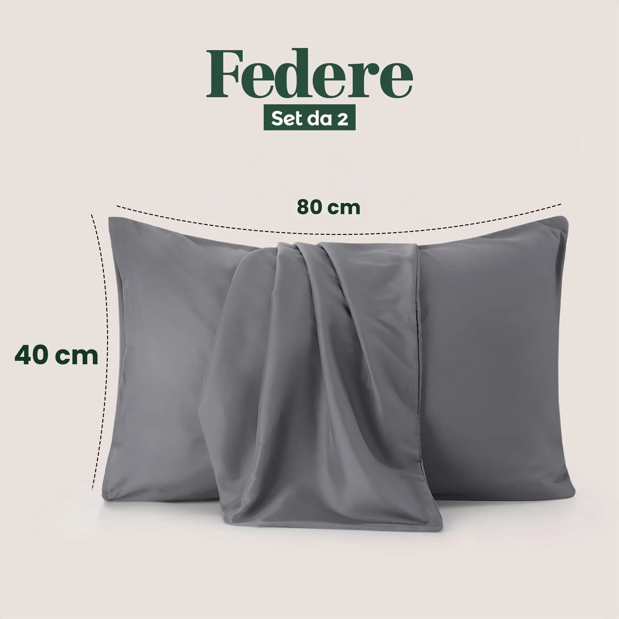 Utopia Bedding Set di 2 Copricuscino - 40 x 80 cm - Grigio - immagine 2