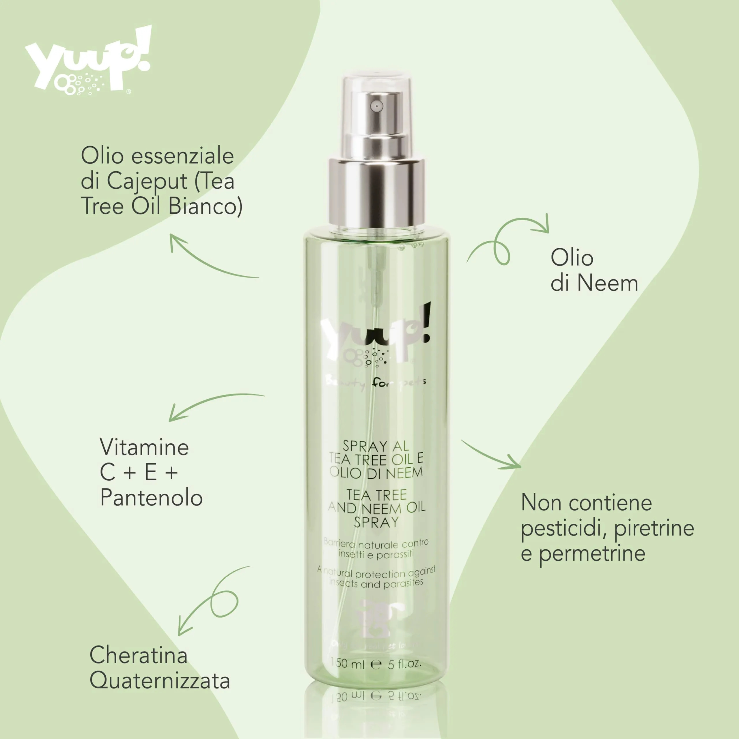 Yuup Spray al Tea Tree Oil e Olio di Neem per cani e gatti, 150 ml - immagine 2