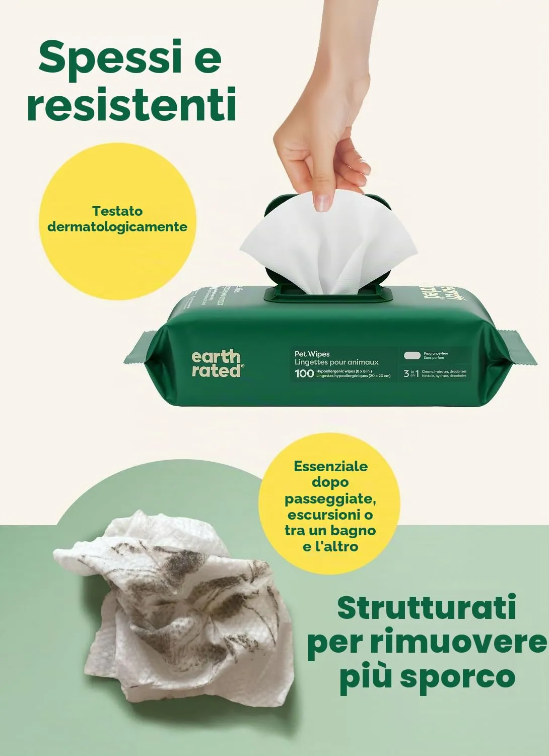 Earth Rated Salviette Ipoallergeniche per Cani, Senza Profumo, 400 Pezzi - immagine 3
