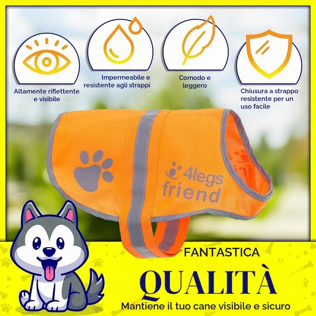 4LegsFriend Gilet Riflettente di Sicurezza per Cani, Arancione, Taglia Medium - immagine 5