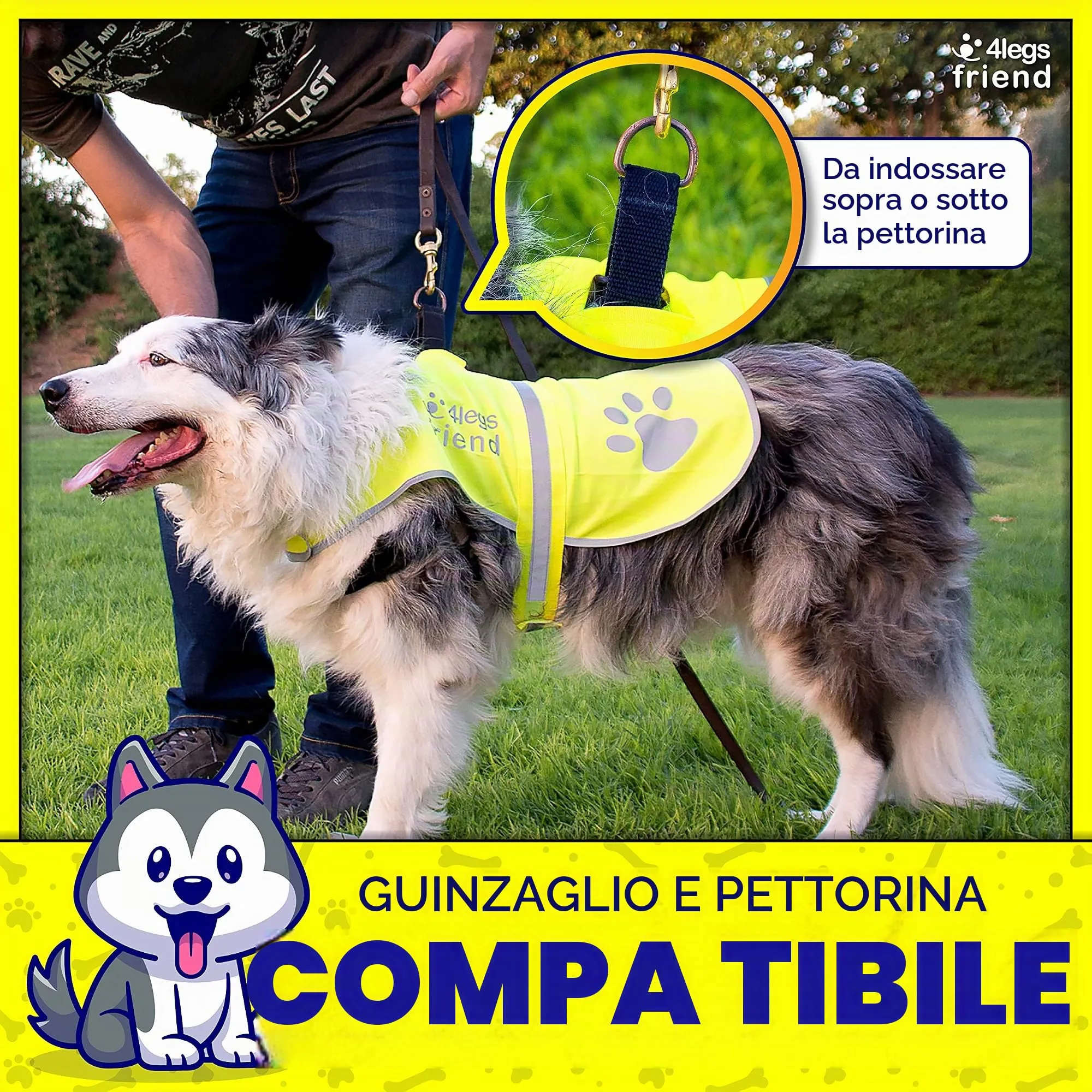 4LegsFriend Gilet riflettente per cane, Extra Small, Giallo - immagine 2