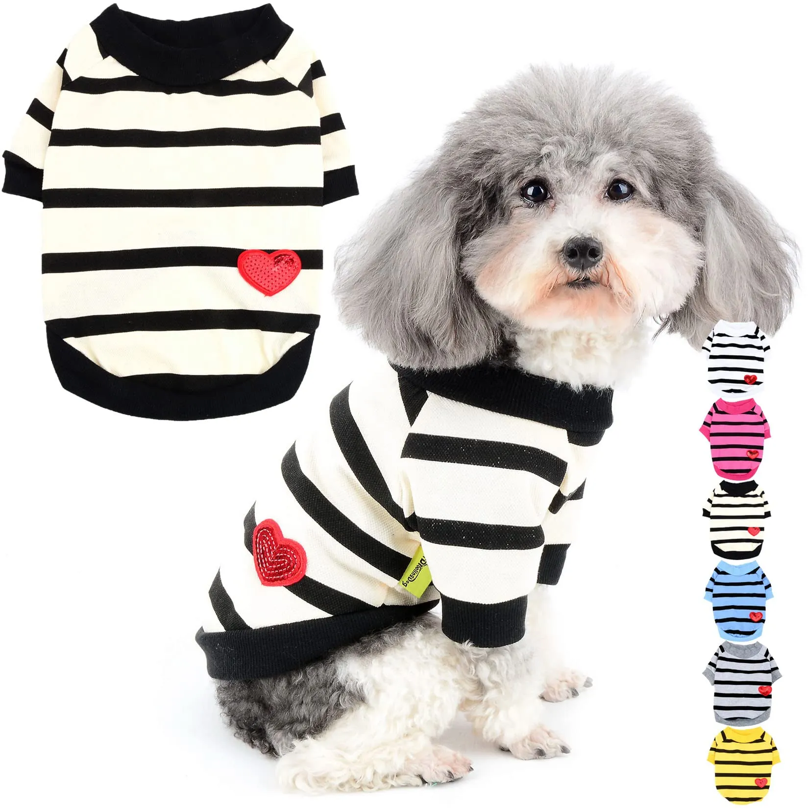 Zunea Magliette per Cani Piccola Taglia a Righe con Paillettes Cuore, Giallo M - immagine 1