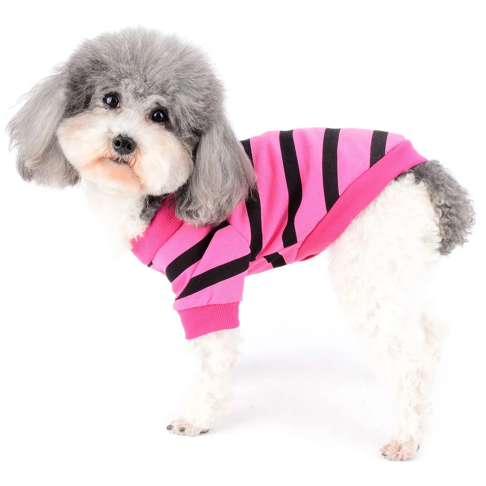 Zunea Magliette per Cani Piccola Taglia a Righe con Paillettes Cuore Rosa M - immagine 2