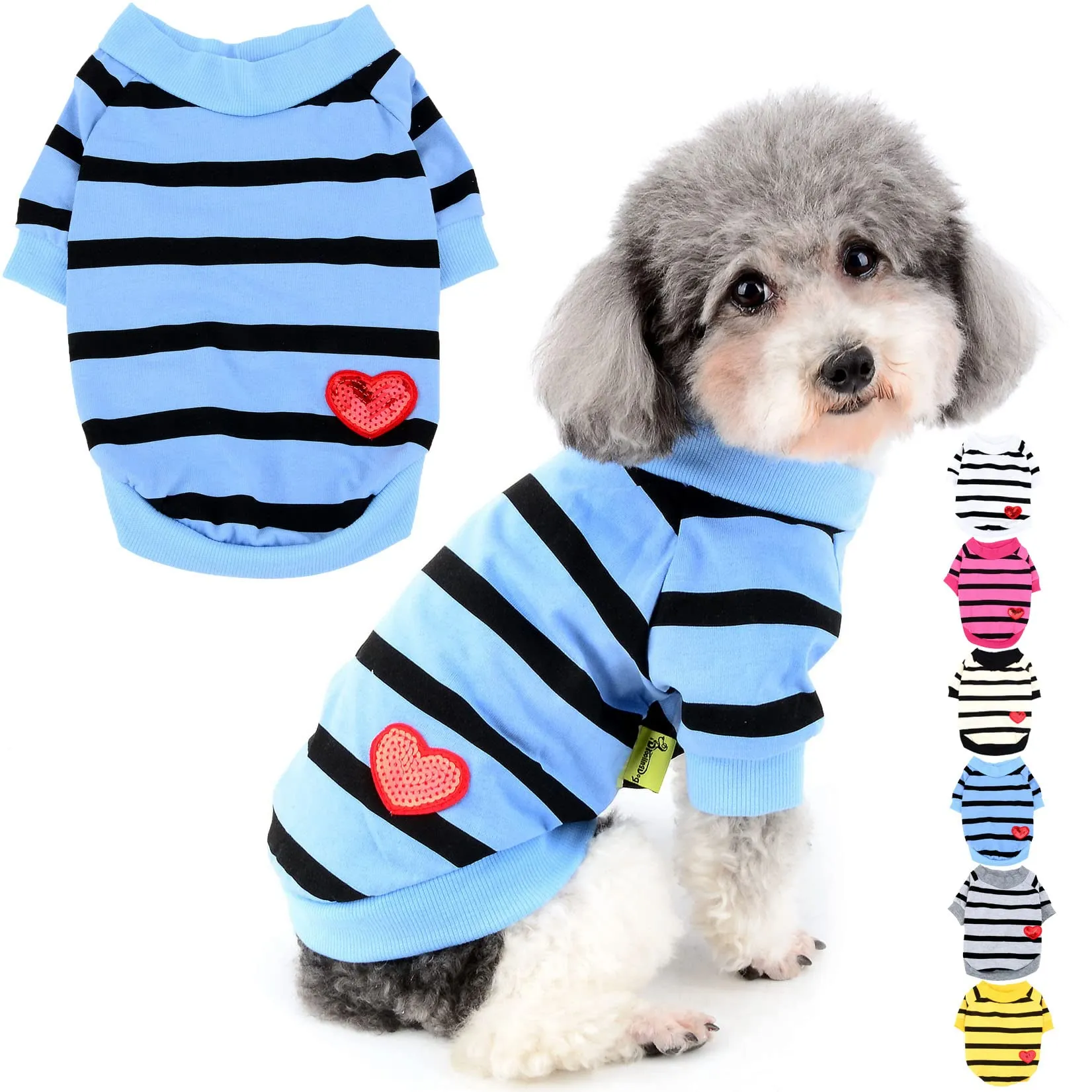 Zunea Magliette per Cani a Righe con Paillettes Cuore, Blu, XL - immagine 1