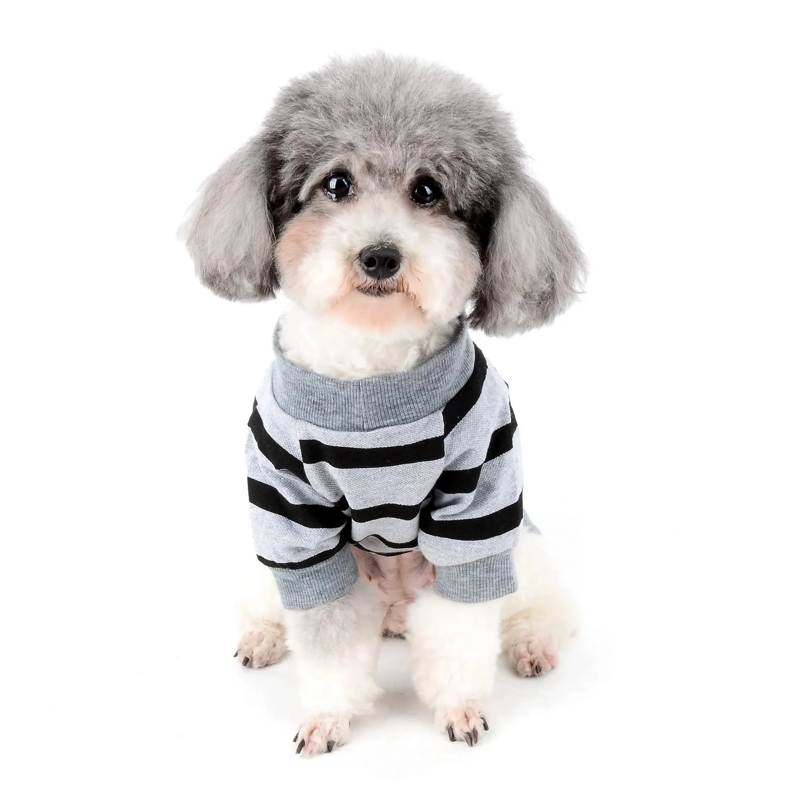 Zunea Maglietta per Cani a Righe con Paillettes Cuore, Cotone, Grigio, L - immagine 7