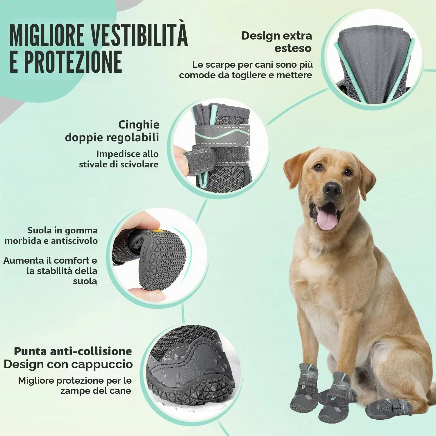 SlowTon Stivali per Cani Traspiranti, Antiscivolo e Riflettenti, Regolabili e Lavabili, Taglia 7 - immagine 4