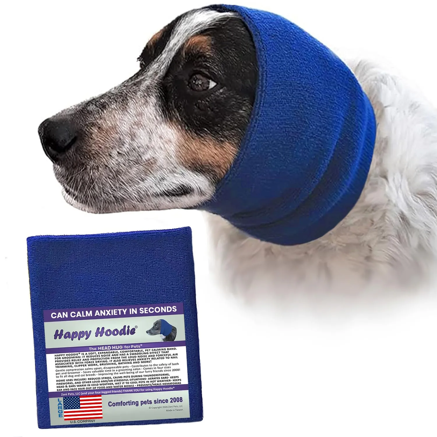 ZONI PETS Happy Hoodie Fascia Calmante per Cani e Gatti, Anti-ansia e Protezione dal Rumore (L, Azzurro) - immagine 1