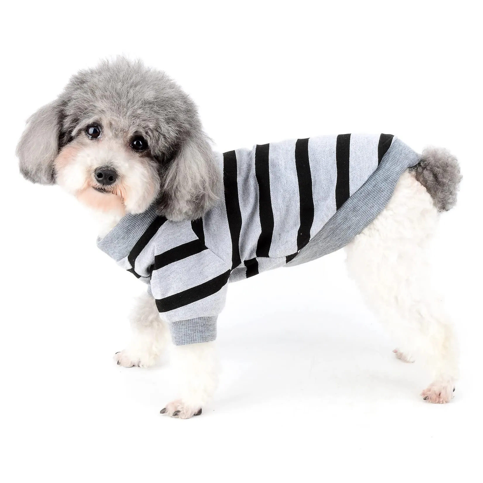 Zunea Magliette per Cani Piccola Taglia a Righe con Paillettes Cuore, Grigio, S - immagine 2