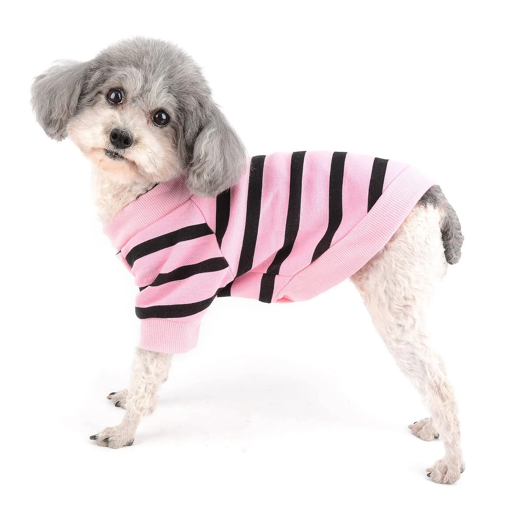 Zunea Magliette per Cani Piccola Taglia a Righe con Paillettes Cuore in Cotone, Babyrosa, M - immagine 2