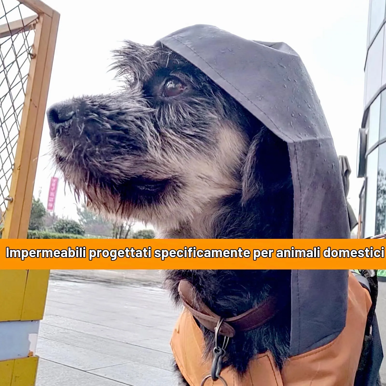 SLE Impermeabile per Cani con Cappuccio e Strisce Riflettenti, Taglia L, Grigio - immagine 6