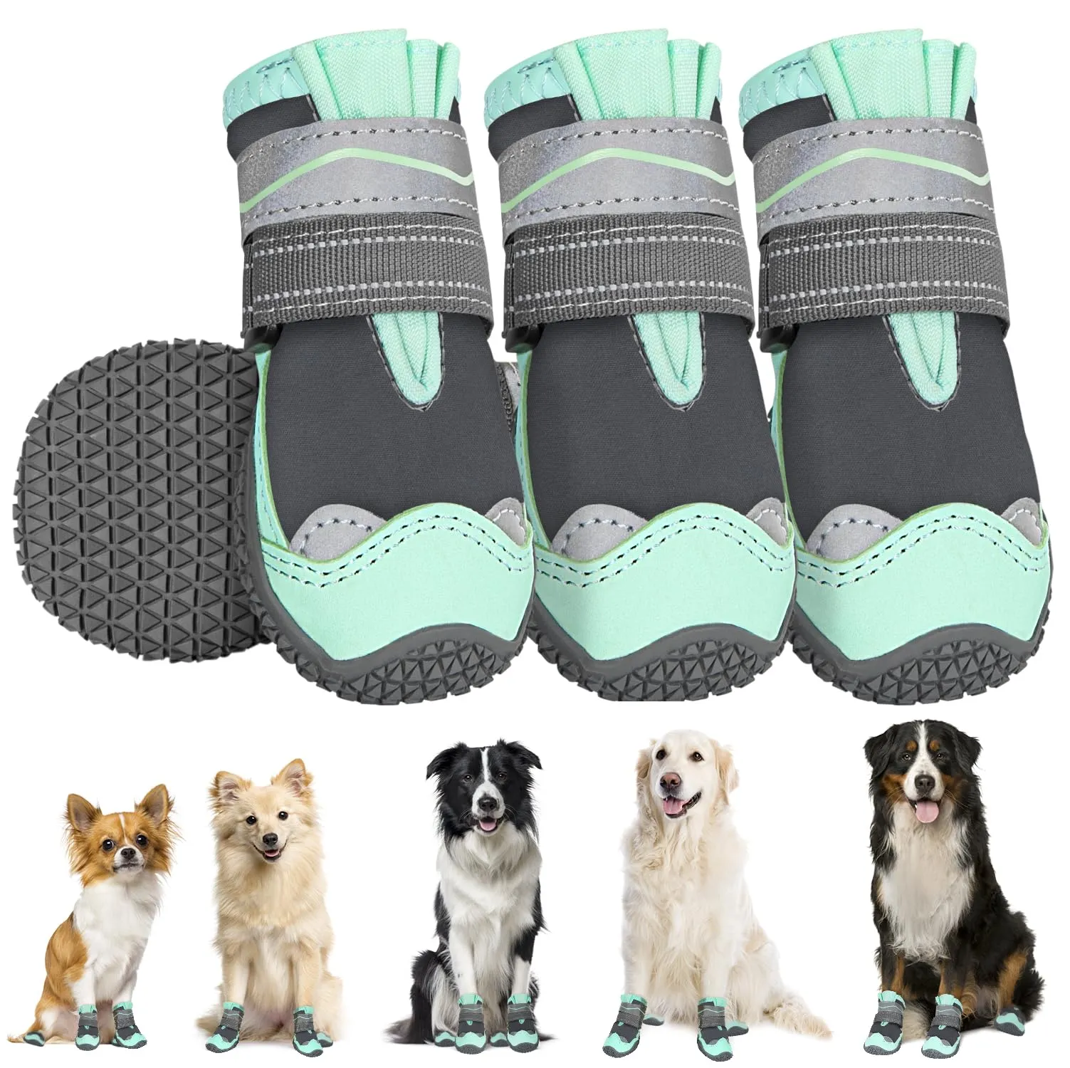 SlowTon Scarpe Impermeabili per Cani con Suola Antiscivolo e Chiusura Regolabile Riflettente, Stivali Invernali per Cani di Piccola, Media e Grande Taglia - immagine 1