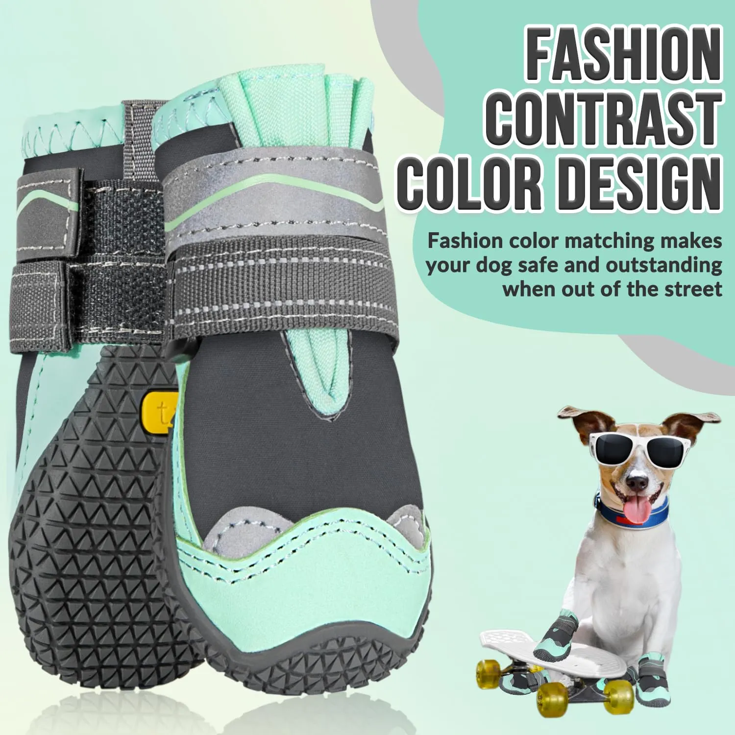 SlowTon Scarpe Protezione Zampe per Cani Impermeabili con Suola Antiscivolo e Chiusura Regolabile Riflettente, Stivali Invernali, Verde, Taglia 8 - immagine 3