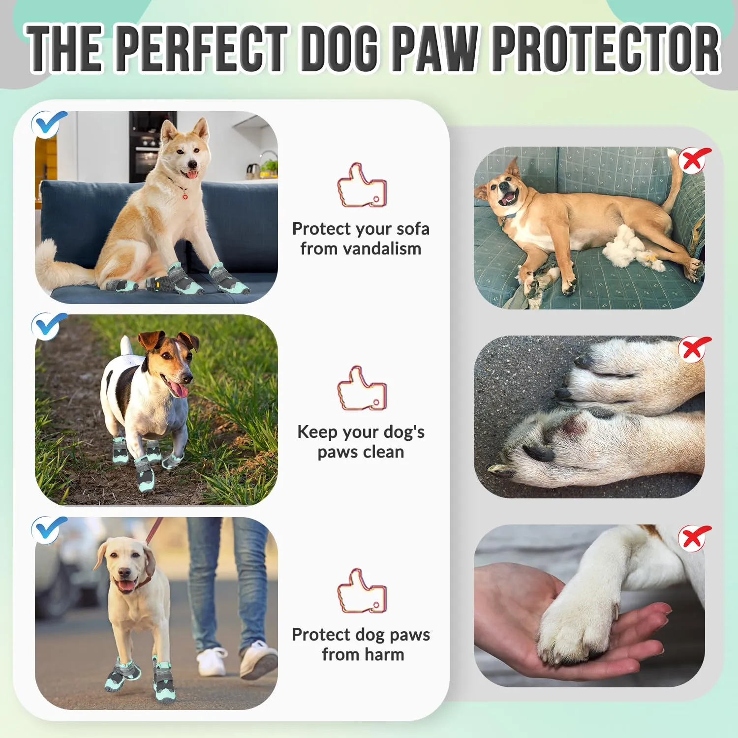 SlowTon Scarpe Protezione Zampe per Cani Impermeabili con Suola Antiscivolo e Chiusura Regolabile Riflettente, Stivali Invernali, Verde, Taglia 8 - immagine 7