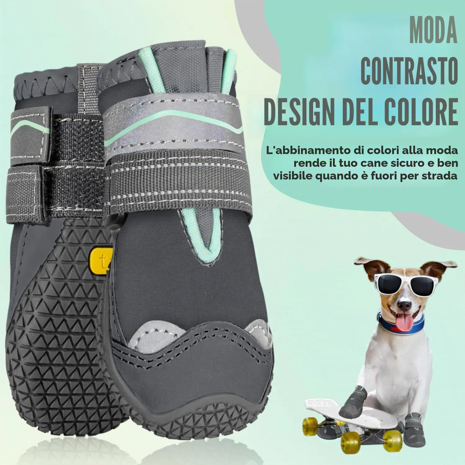 SlowTon Scarpe Protezione Zampe per Cani, Impermeabili con Suola Antiscivolo e Chiusura Regolabile Riflettente, Stivali Invernali - immagine 3