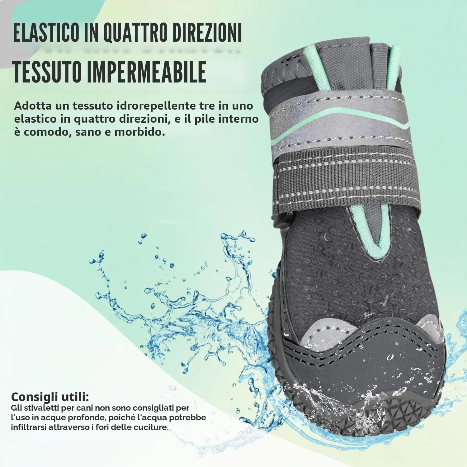 SlowTon Scarpe Protezione Zampe per Cani, Impermeabili con Suola Antiscivolo e Chiusura Regolabile Riflettente, Stivali Invernali - immagine 4