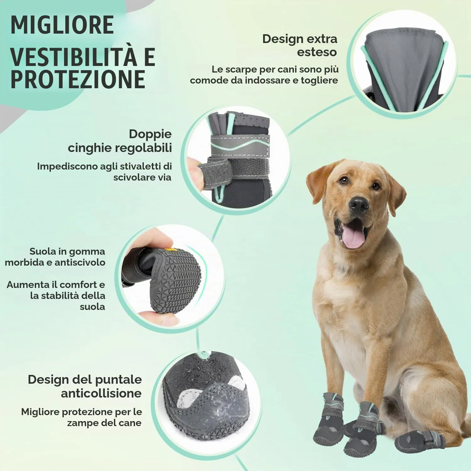 SlowTon Scarpe Protezione Zampe per Cani, Impermeabili con Suola Antiscivolo e Chiusura Regolabile Riflettente, Stivali Invernali - immagine 5
