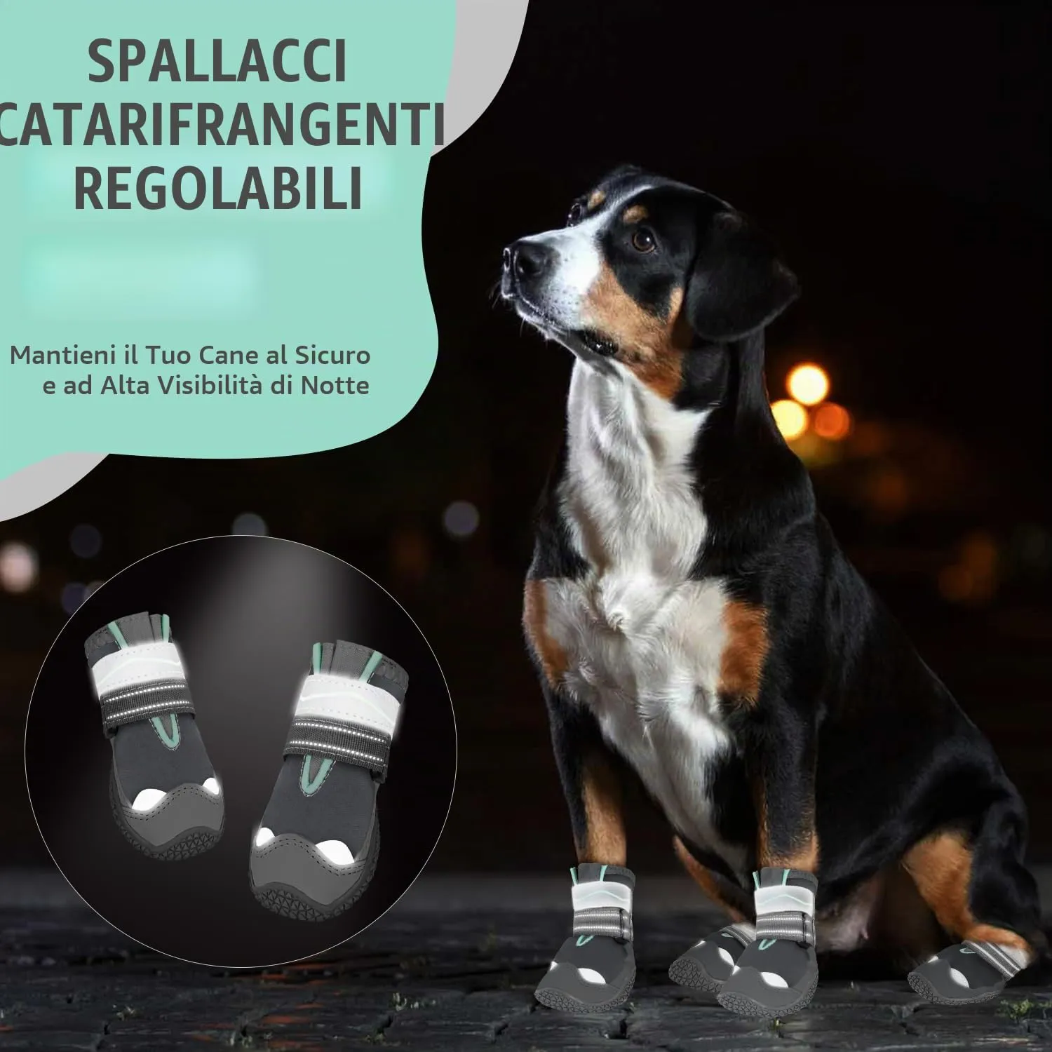 SlowTon Scarpe Protezione Zampe per Cani, Impermeabili con Suola Antiscivolo e Chiusura Regolabile Riflettente, Stivali Invernali - immagine 6