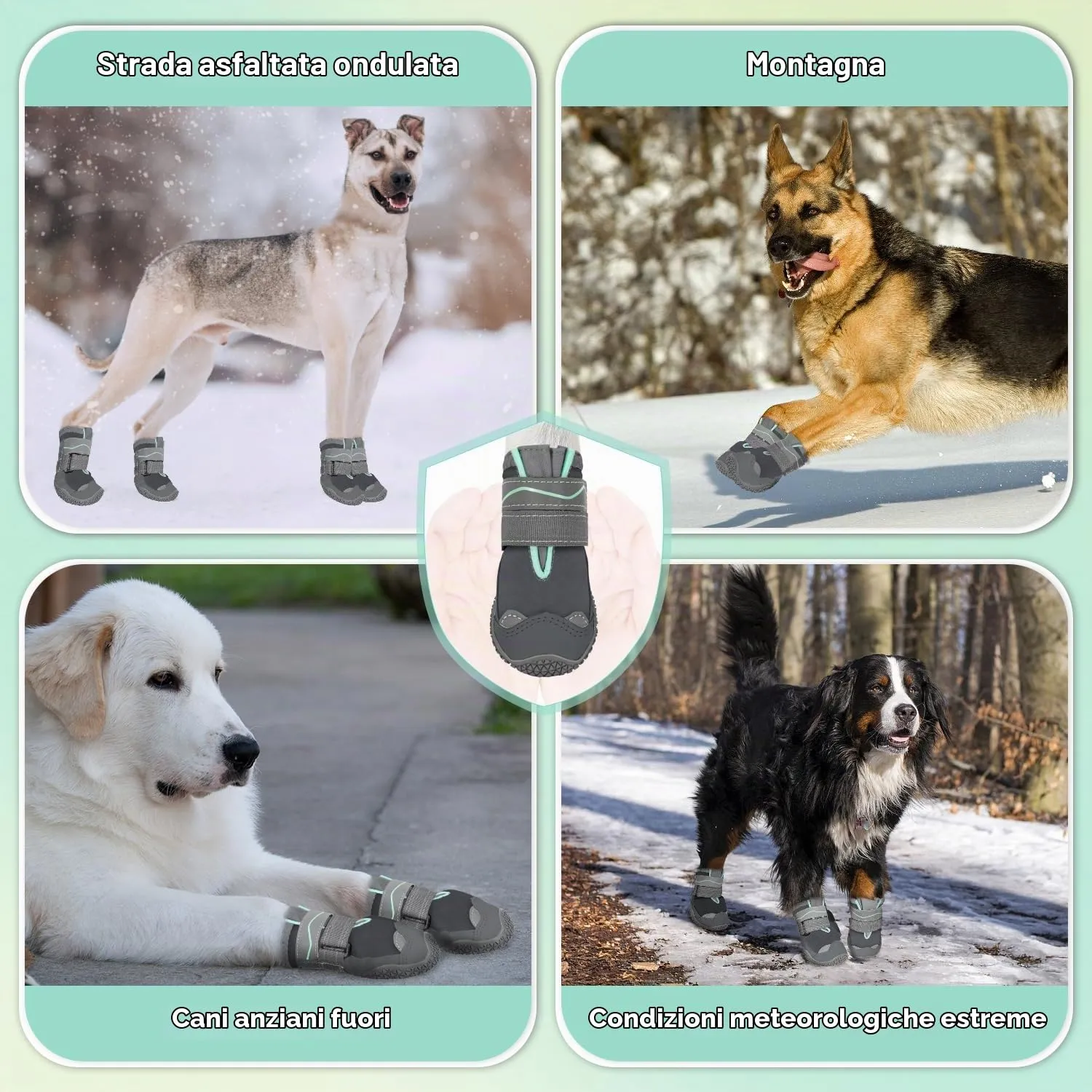 SlowTon Scarpe Protezione Zampe per Cani, Impermeabili con Suola Antiscivolo e Chiusura Regolabile Riflettente, Stivali Invernali - immagine 8