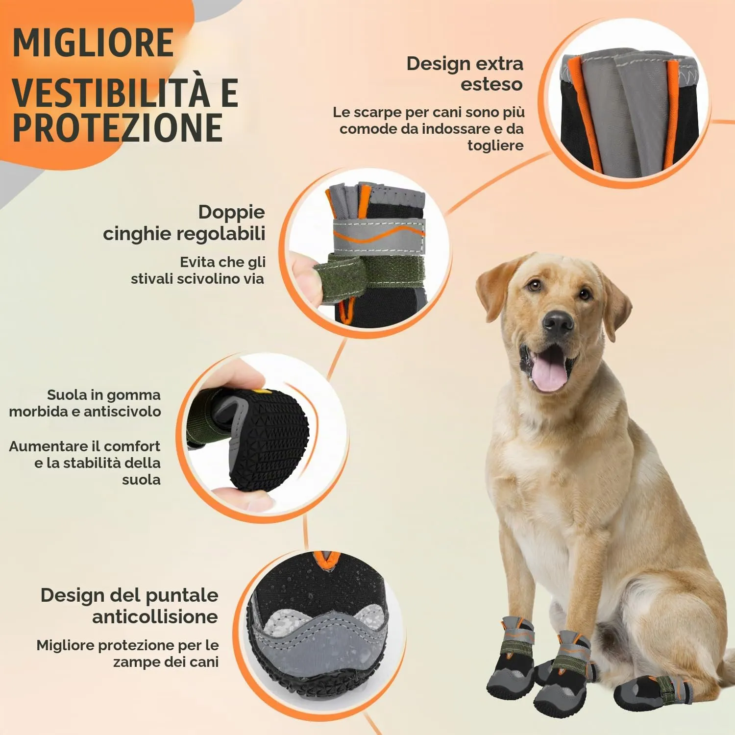 SlowTon Scarpe Protezione Zampe per Cani, Impermeabili con Suola Antiscivolo e Chiusura Regolabile Riflettente, Stivali Invernali, Nero, Taglia 3 - immagine 5