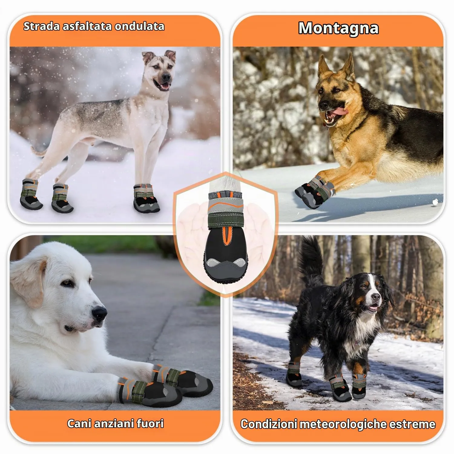 SlowTon Scarpe Protezione Zampe per Cani, Impermeabili con Suola Antiscivolo e Chiusura Regolabile Riflettente, Stivali Invernali, Nero, Taglia 3 - immagine 8
